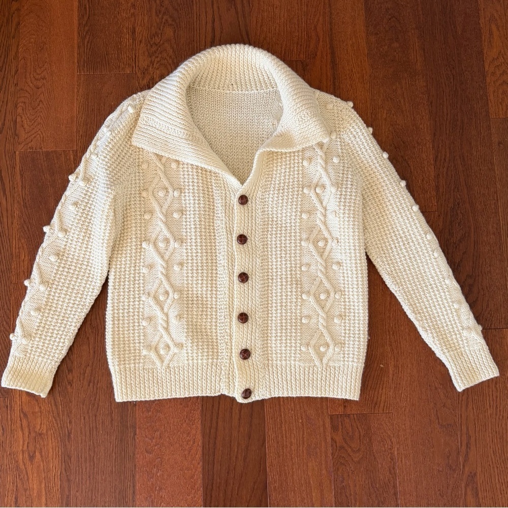 Vintage Cable Knit Cardigan Sweater with Wooden Buttons - Picture 5 of 6